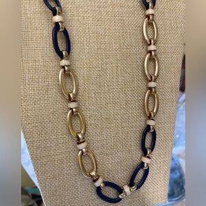 Coldwater Creek Gold Tone Navy Blue‎ & Cream Link Necklace